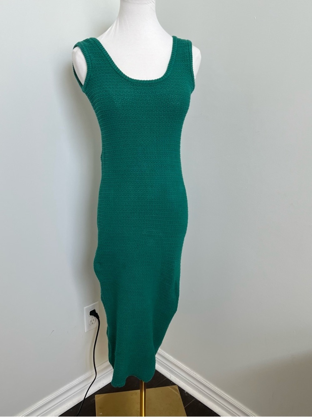 Roots Organic Cotton Knit Midi Dress Green Stretch XXS - Picture 2 of 6
